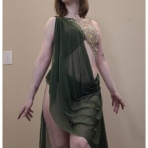 Custom Ballroom Dance Rhythm Dress Made With Swarovski Ab Stones Sz Small Xsm